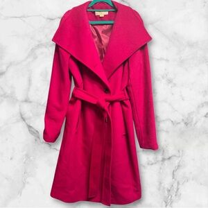 NWT Michael Kors Hot Pink Belted Wool Coat Barbiecore Colorful